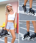 Carbon Fiber Speed Skates For Advanced Skaters With 3x110mm Wheels ABEC 11 Bearings Lightweight Race Ready Design shown with skater