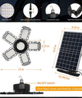 Beast Mode Bright Solar Pendant Light With Remote And Large Solar Panel 228 LEDs dimensions and features shown