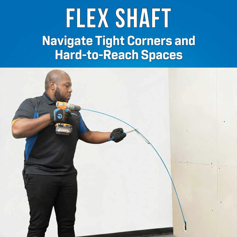 Heavy Duty High Speed Steel Flexible Bellhanger Drill Bit With Built In Wire Pulling Holes Designed To Navigate Tight Corners Makes Knotty Wood And Tough Metal A Breeze Contractors Swear By This Tool 3/8 X 72 being used to navigate tight corners.