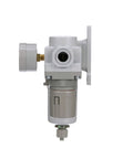 Side view of Compressed Air Filter Regulator Combo With 3/8 Inch NPT, featuring a poly bowl with guard and manual drain.