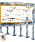 Versatile Sheet Metal Screws Kit With 155 Self Tapping Tek Screws In Six Sizes From Half Inch To Two Inches Zinc Plated Modified Truss Head