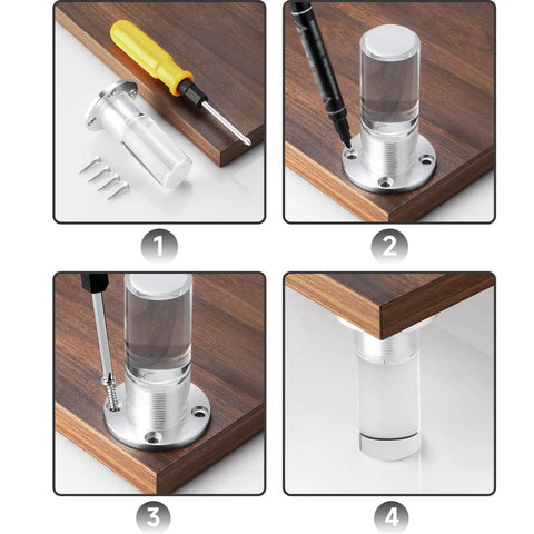 Installation process of Adjustable Acrylic Furniture Legs 4 Piece Set With Screws, Beefy Heavy Duty Replacement Feet 15 Cm Height