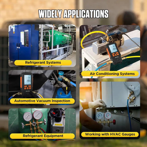 All In One HVAC Digital Vacuum Gauge With Smart Evacuation And Leak Detection Pro Grade Accuracy For Fast Readings In Torr Mbar Hpa InHg Auto Calibration 3 Inch LCD And 7 16 UNF Threads for HVAC use