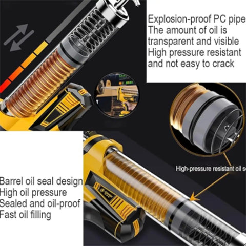 Detailed view of Electric Grease Gun With Lithium Battery Power For Industrial Machinery Lubrication showing internal components