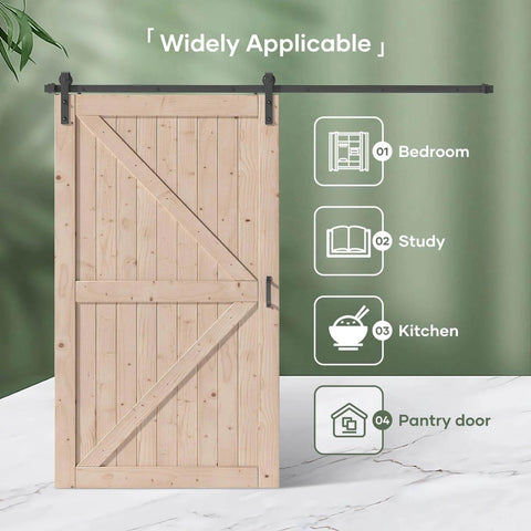 48 Inch By 80 Inch Sliding Wood Barn Door With 8 Foot Hardware Kit Included, K Shape Solid Spruce Panel in living space