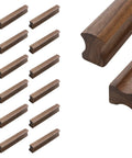 Close-up and full set of 12 Pack Walnut Wood Drawer Pulls, 5.12 Inch Long, Two Hole Cabinet Hardware With Screws, Hole Spacing 3.78 Inch 96 mm