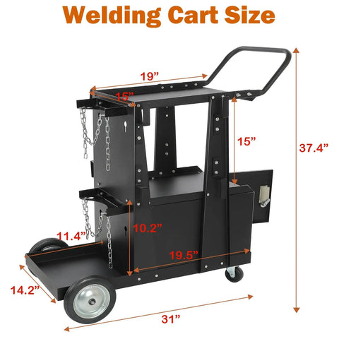 Beefy Heavy Duty Rolling Welder Cart With 360 Swivel Wheels Big Size Welder Cart for MIG MMA TIG machines and plasma cutter tank