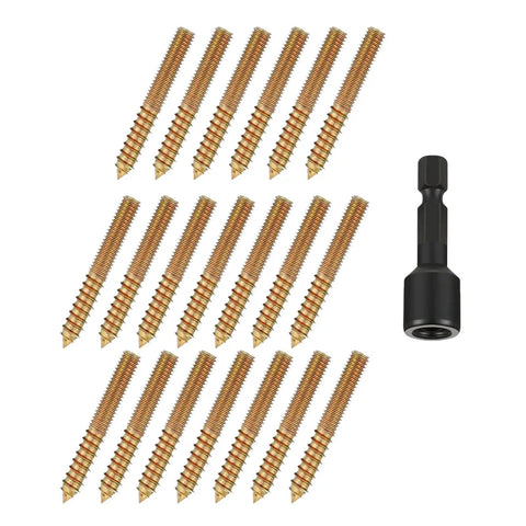 Wood Dowel Screws Kit With Driver, 20 double-headed hanger bolts, 5/16-18 x 2 inch carbon steel fasteners for DIY furniture assembly