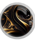 Close-up of Slick Abstract Marble Fluid Art White Glass Drawer Knobs Set In Black Gold Finish 4 Pack For Dresser Cabinet
