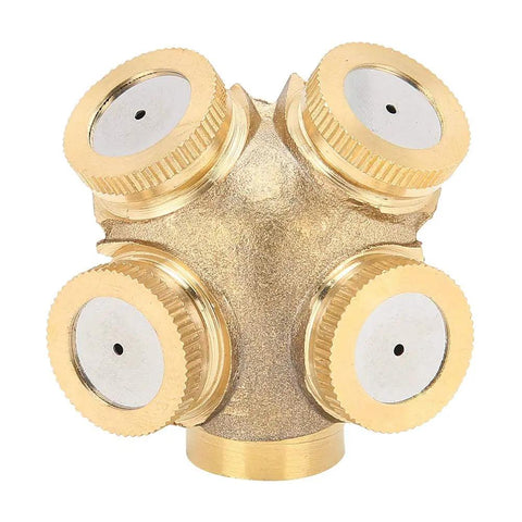 Workhorse High Pressure Brass Sprayer Nozzle Set With Four Interchangeable Tips, close-up of brass nozzles, fine mist to jet patterns