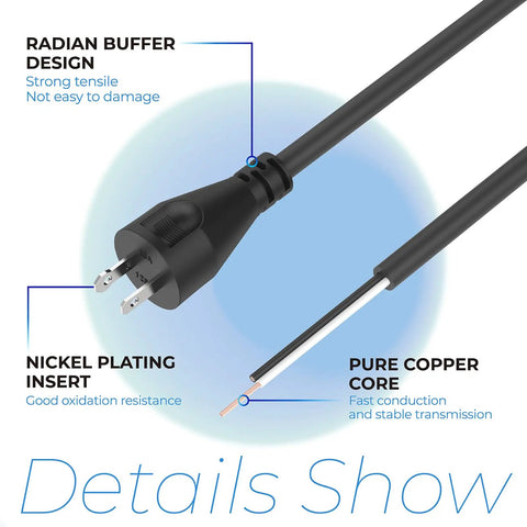 Legit Heavy Duty 8 Foot 18 Gauge 2 Wire Replacement Power Cord Bare Prongs For Drill Polisher And Sander Compatible With Black And Decker And Porter Cable Rock Solid Shop Gear showing plug and wire details.