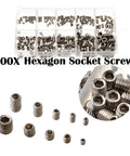 200 Pcs M3 M4 M5 M6 M8 304 Stainless Steel Grub Screws Hex Socket Set, Hex Head Assortment Kit For Machinery, Workshop DIY Projects, And Heavy Duty Fastening, 200X hexagon socket screws in organizer