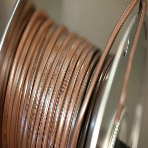 Close-up of 18 Gauge 5 Conductor Thermostat Wire 250 Ft Brown Solid Copper CL2 Cable for HVAC and Alarm Systems Made in USA