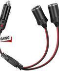 Plug And Play 12V And 24V Cigarette Lighter Splitter With Dual Sockets 1 To 2 Female Socket Port Adapter For Cars, 16AWG cable.