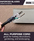 Hand holding Oil Resistant 12 Gauge 3 Conductor 50 Foot Extension Cord Heavy Duty Outdoor 3 Prong 15 Amp SJTOW Cable