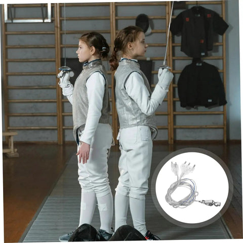 Two fencers with Pro Grade Fencing Mask Connector Cable Clear Cord For Foil And Sabre Training Gear inset image