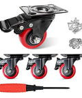 2-Inch Heavy Duty Polyurethane Caster Wheels Set Of 4 With Brakes, Locking Swivel Plate Casters For Carts and Furniture