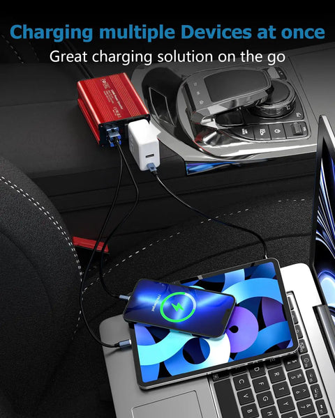 Premium 150W Car Power Inverter 12V DC To 110V AC Converter Cigarette Lighter Adapter With Dual Fast Charge USB Ports charging devices in car.