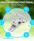 Front-angled view of a 316 stainless steel folding foot pedal with spring-loaded hinge and mounting base