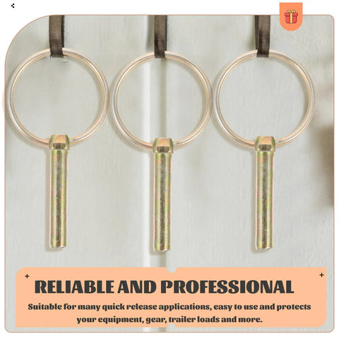 Three galvanized locking pins part of 16 Piece Galvanized Lynch Pin Set With Rings Built Tough Heavy Duty Locking Pins For Farm Trailers.