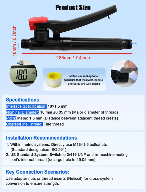 Pump Action Pressure Sprayer Wand Replacement For Garden And Farm Use Durable Trigger Sprayer 18mm Thread 188mm Length