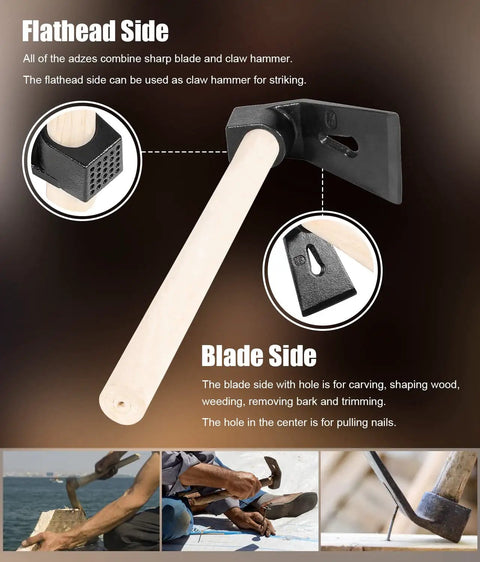Carving Adze Set For Bowl Making With Straight Adze Large Curve Adze And Small Curve Adze Three Piece Kit hammer detail