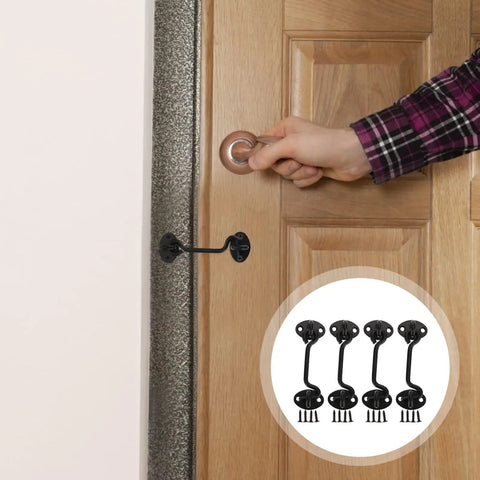 Heavy Duty 16 Pack Barn Door Hook And Eye Latch Kit Tough As Nails Stainless Steel Gate Hasp shown on wooden door with screws.