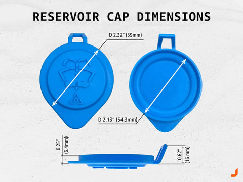 BMW Mini Windshield Washer Fluid Reservoir Cap Direct Fit Replacement For 2005-2019 Models showing dimensions and blue color
