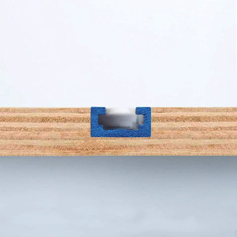Solid As A Rock Blue Anodized Aluminum T Track Bundle With Wood Screws 48 Inches By Three Quarters Wide on wood surface.