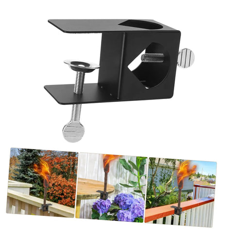 Adjustable Deck Torch Clamp Mount For Outdoor Railing Universal Metal Base For Tiki Torches And Decorative Lighting Secure Porch Rail Holder