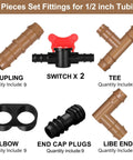 1/2 Inch Drip Irrigation Fittings Kit With 4 Switch Valves And 12 Elbows 12 Couplings 12 End Cap Plugs 12 Tees And 12 End Closures