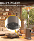 Stability Boost Outdoor Heater Weight Bag With Sand Or Water Fill in black on patio, showing mounting detail