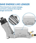 Beefed Up Aluminum Oil Filter Housing With Integrated Oil Cooler For 3.6L V6 Engines Replaces Leaky Plastic Adapters, side view