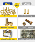 Heavy Duty Grade 8 Zinc Yellow Coated Bolts And Nuts Assortment Kit With Case For Auto Repair And DIY Projects One Quarter Twenty Five Sixteenths Eighteen Three Eighths Sixteen One Half Thirteen Hex Bolts Nuts And Washers Set For Garage Or Shop Use, 949-piece SAE set