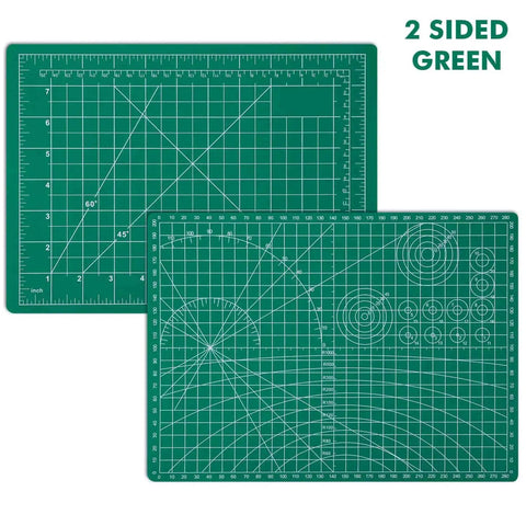 Go To Craft Knife Kit With Self Healing Cutting Mat showing two-sided green cutting surface with measurement grid lines.