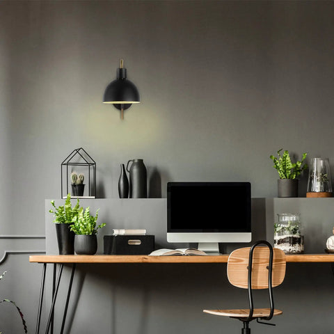 Farmhouse Chic Plug In Or Hardwired Wall Sconce With Matte Dark Gray Finish And Antique Brass Accent Arm Black Fabric Cord And Inline On Off Switch Perfect For Bedroom Lighting And Hallways
