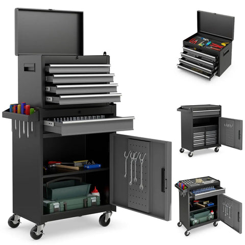 Built Tough 5 Drawer Tool Chest With Detachable Toolbox And Lockable Wheels Rolling Cabinet for Garage Workshop image