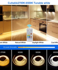 RGBIC LED Rope Lights With Music Sync And Smart App Control 16.4ft Neon LED Strip showcasing tunable white settings in a kitchen