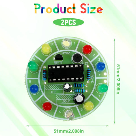 DIY Soldering Practice Kit With CD4017 Lucky Wheel LED Circuit Board, 51mm, components visible, for beginners, students, and hobbyists.