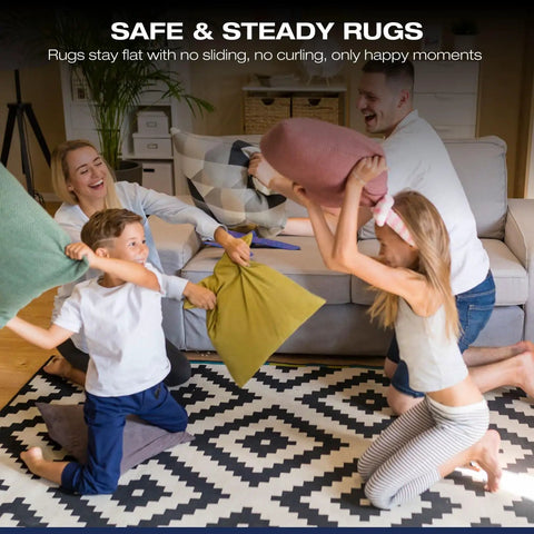 Non Slip Rug Grippers Set Of 12 For Area Rugs With Washable Backing, Double Sided Adhesive Carpet Tape For Hardwood Floors And Tiles, Keeps Rugs In Place And Prevents Curling, Home Decor Essentials