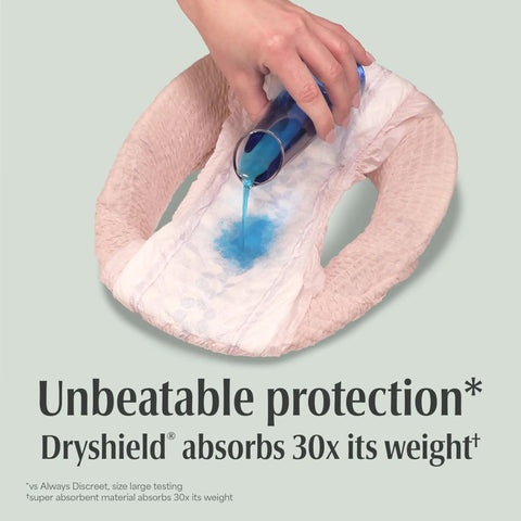Fresh Protection Adult Incontinence Underwear For Women Large 28 Count Disposable Maximum Absorbency Blush Packaging May Vary, absorbency test with blue liquid