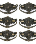 Six Pack Vintage Antique Brass Bail Pull Handles for wooden drawers and cabinets 2.8 inch length and 1.7 inch height, zinc alloy.