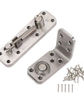 Heavy Duty Concealed Pivot Hinge For Secret Doors And Bookcases Offering A Flawless 180 Degree Swivel With Quick On The Fly Adjustments Crafted From Thick Stainless Steel That Supports Up To 600 Lbs, showing hinge assembly and screws.