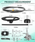 Outboard Steering Kit With Fifteen Foot Cable Three Quarter Inch Standard Tapered Shaft And Thirteen Point Five Inch Wheel measurements