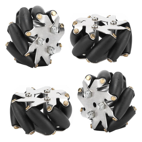4pcs 48mm steel Mecanum wheels with black rollers for robot car, omni-directional, 360-degree movement, 3kg load