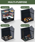 Multi-purpose use of 4x6 Ft Resin Outdoor Storage Shed With Reinforced Floor And Lockable Door as tool bench, chicken coop, dog house, and storage room.