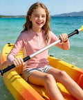 Girl kayaking in Girls Rash Guard Zip Up Long Sleeve UPF 50 Plus Sun Protection Shirt Quick Dry Breathable Athletic Top Pink White
