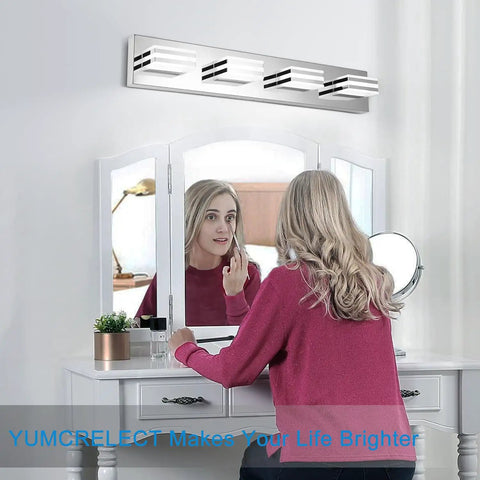 Four Light Chrome Bathroom Vanity Light Over Vanity 27 Inch LED Bath Bar Fixture 24W 6000K Daylight Modern Mirror Lighting