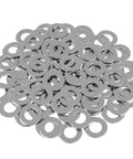 Top view of 50 HELIFOUNER M12 stainless steel flat washers, 12mm ID, 24mm OD, 2mm thick
