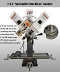 ±45° spindle incline angle on Built Like A Boss Benchtop Milling Machine With R8 Chucks for precise drilling and milling.